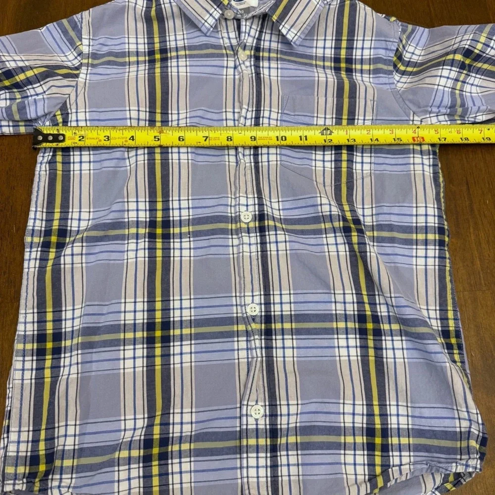 Old Navy Plaid Long Sleeve Button Up‎ Shirt Kids Size L G 10/12 Blue Yellow